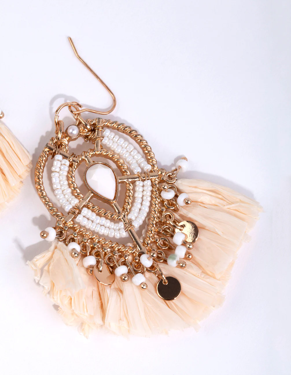 Gold Statement Raffia Fan Drop Earrings - Image 3