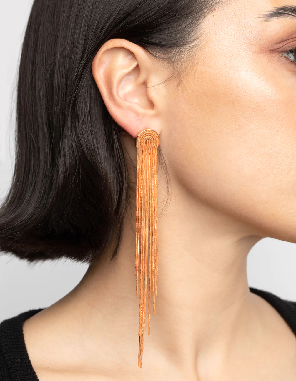 Orange Waterfall Chain Drop Earrings - Image 2