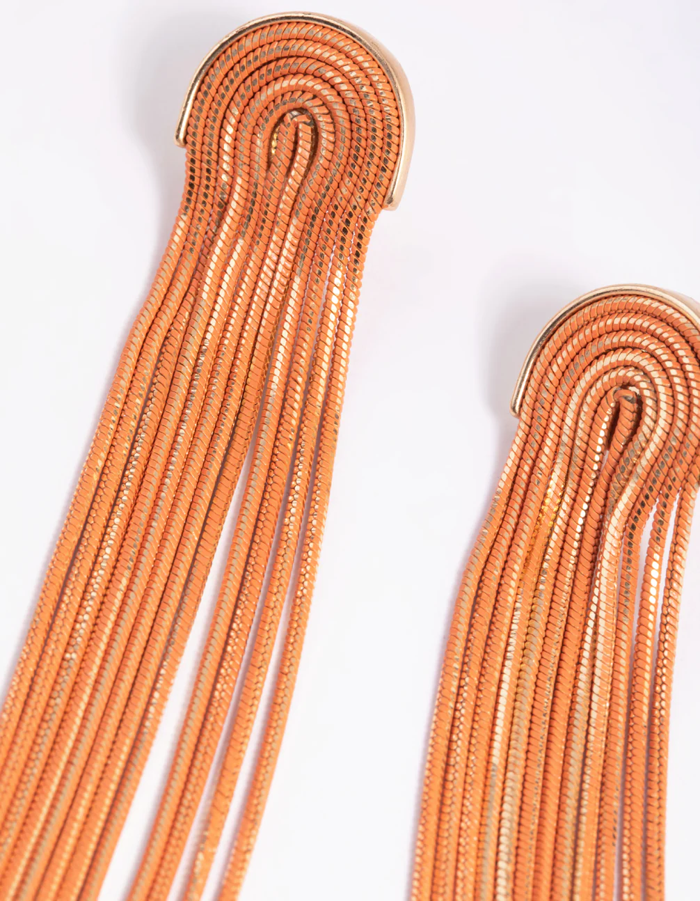 Orange Waterfall Chain Drop Earrings - Image 3