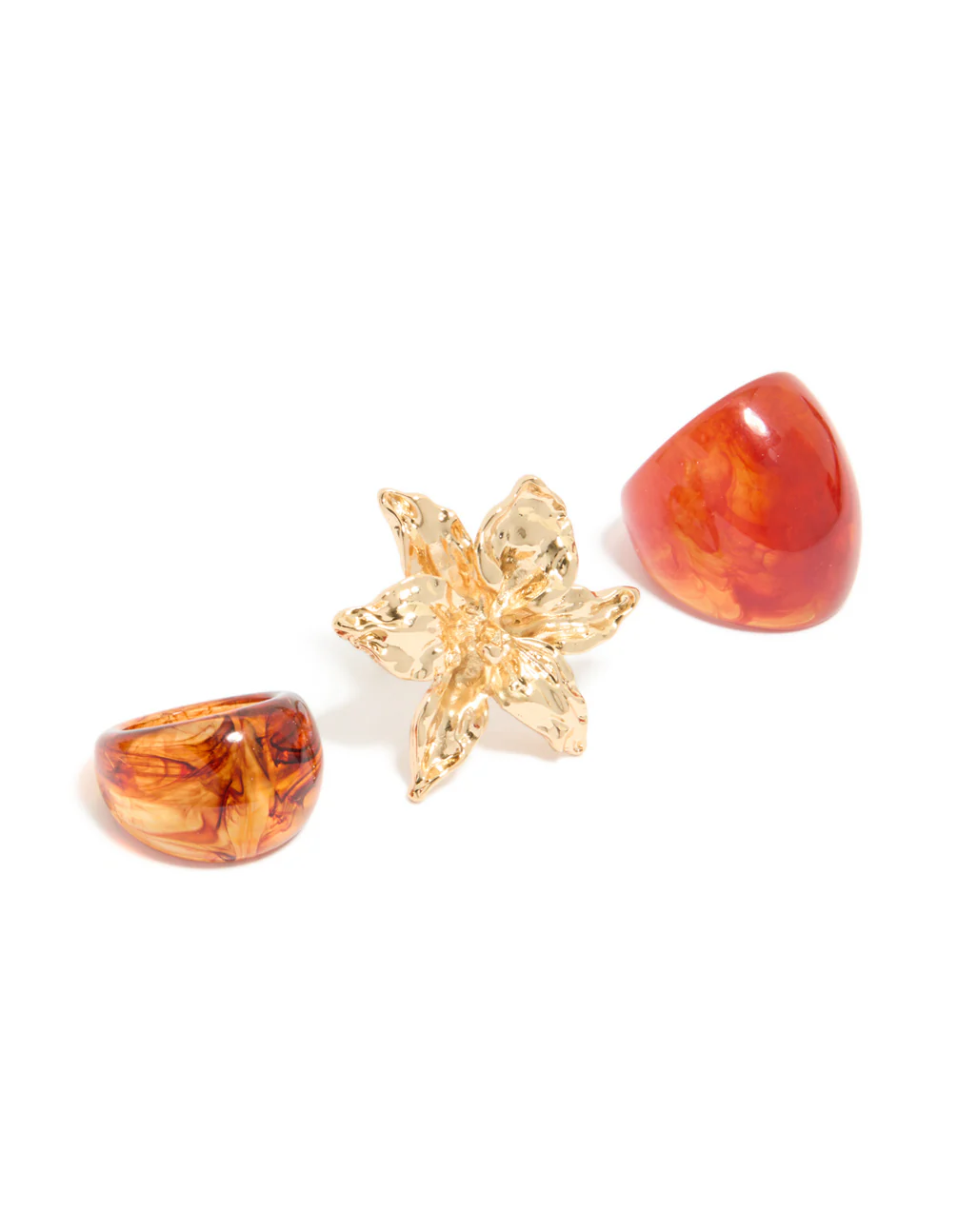 Brown Acrylic & Flower Rings 3-Pack - Image 2