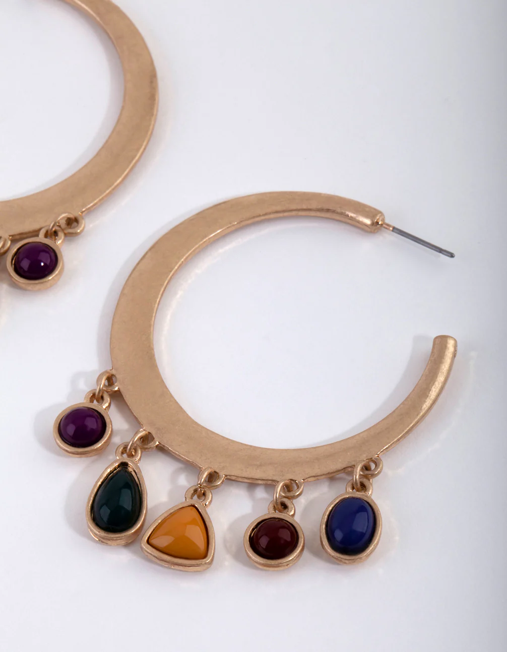 Worn Gold Mixed Stone Hoop Earrings - Image 2