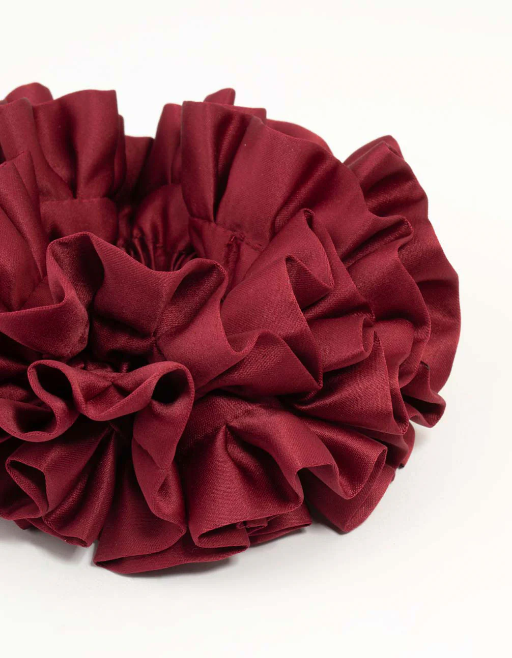 Burgundy Large Ruffle Fabric Scrunchie - Image 2