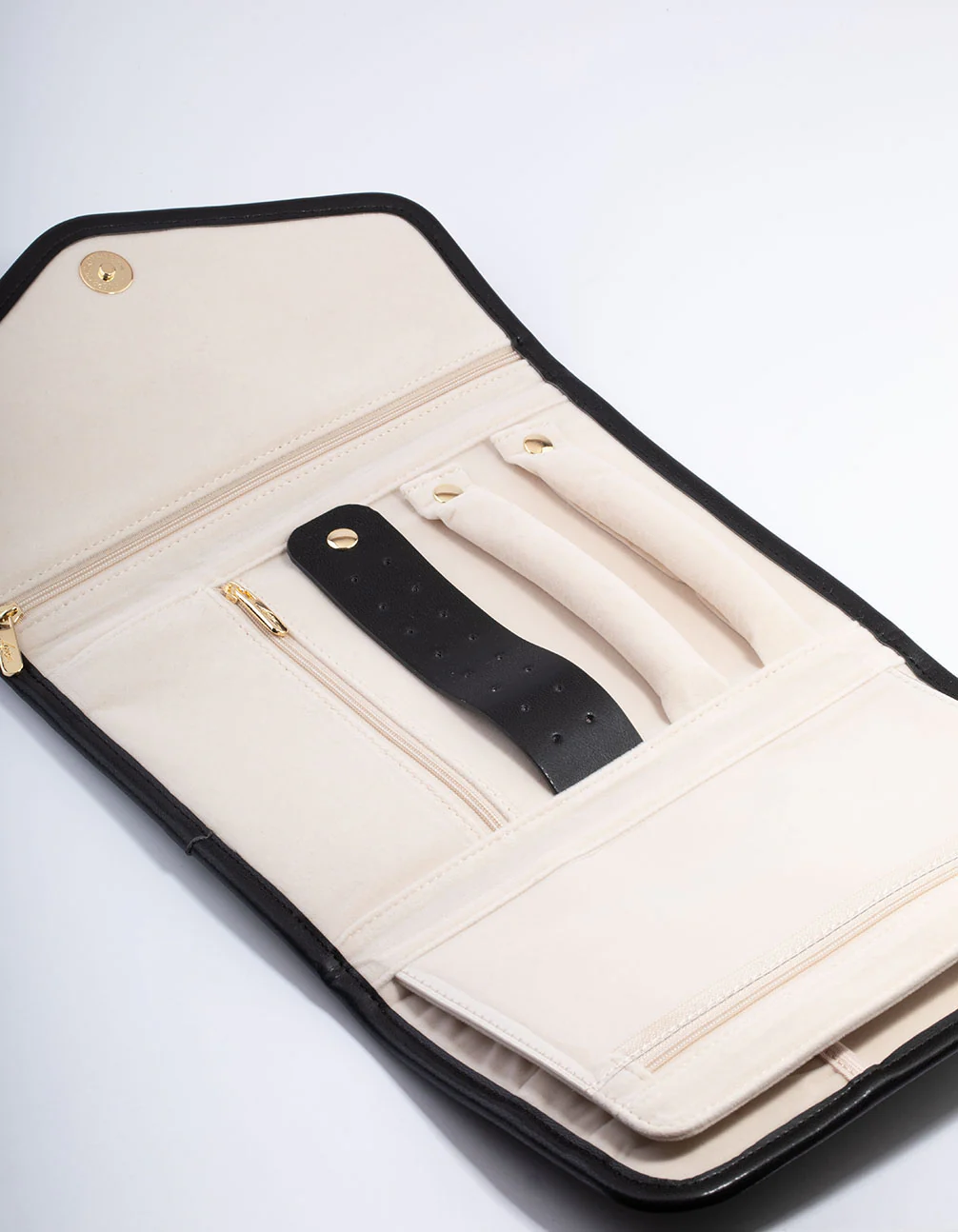 Black Quilted Faux Leather Jewellery Travel Case - Image 2
