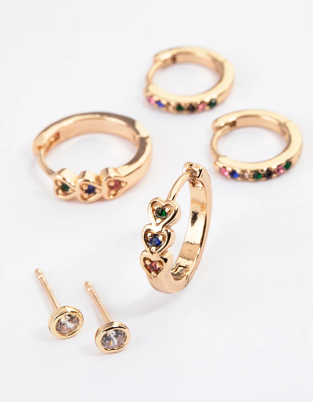 Gold Heart Diamante Earrings Pack - Image 3