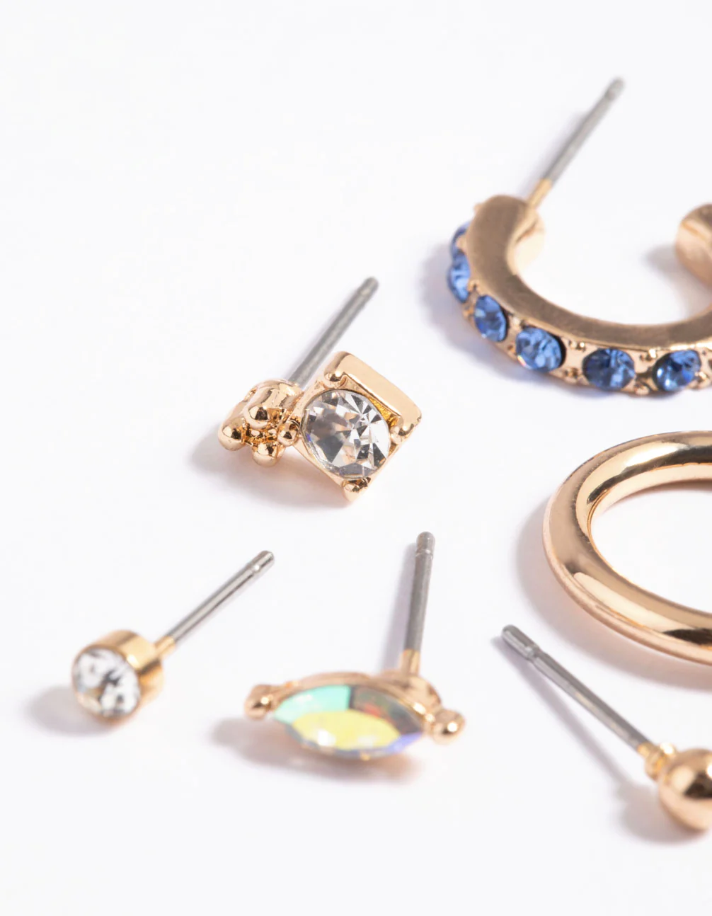 Gold Blue Diamante Earrings 6-Pack - Image 2