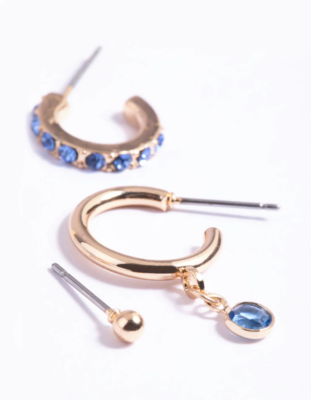 Gold Blue Diamante Earrings 6-Pack - Image 3