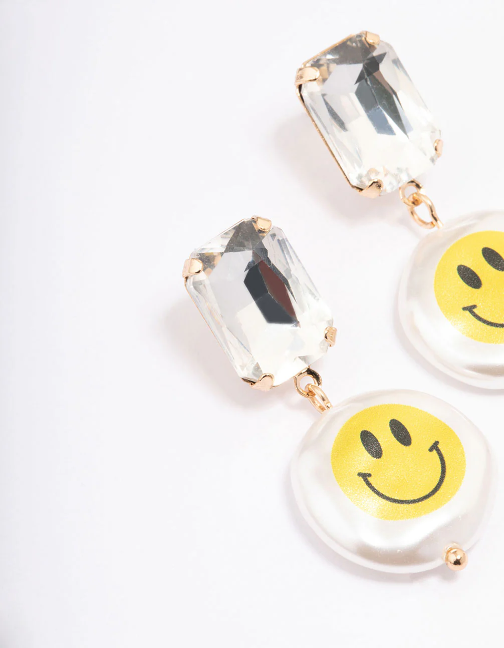 Gold Chunky Diamante Pearly Drop Earrings - Image 2
