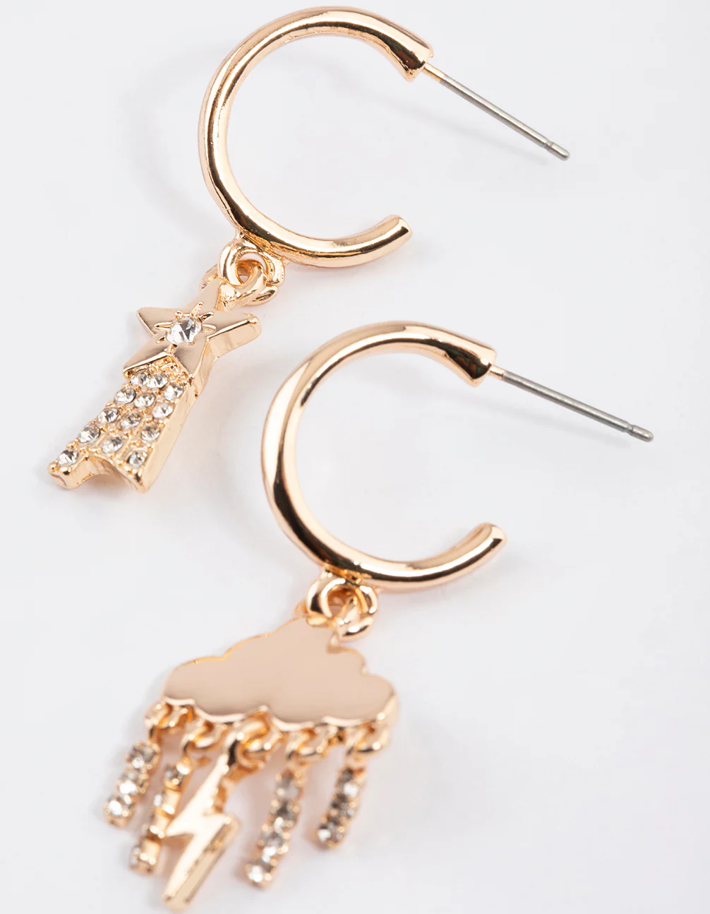 Gold Cloud Star Diamante Hoop Earrings - Image 2