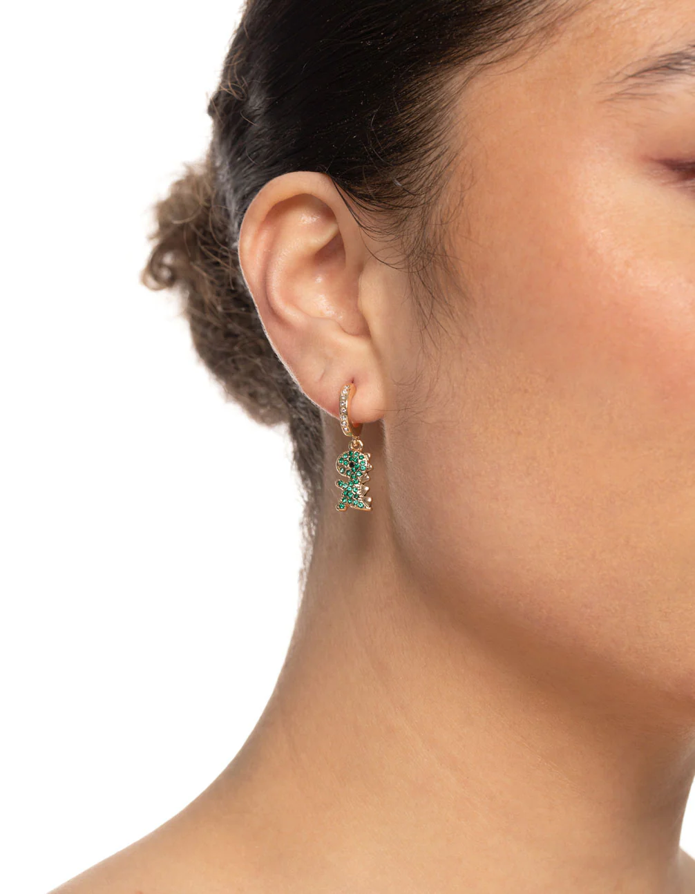 Gold Diamante Dinosaur Hoop Earrings - Image 2