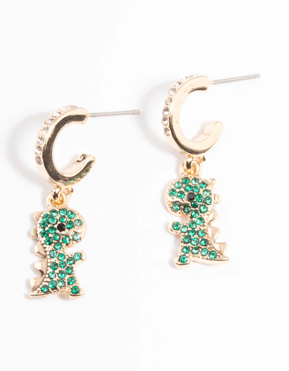 Gold Diamante Dinosaur Hoop Earrings - Image 5