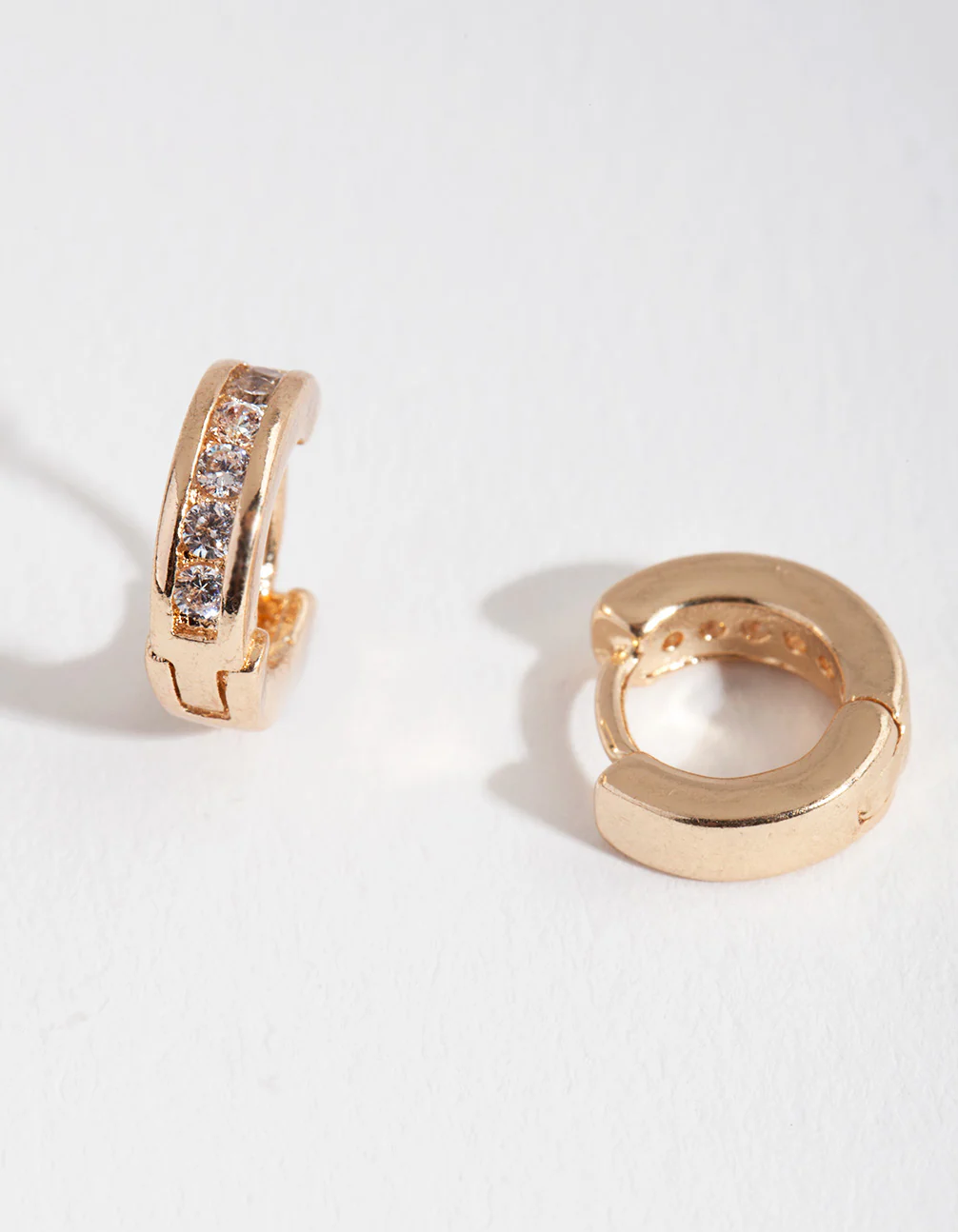 Gold Diamante Set Huggie Earrings - Image 2