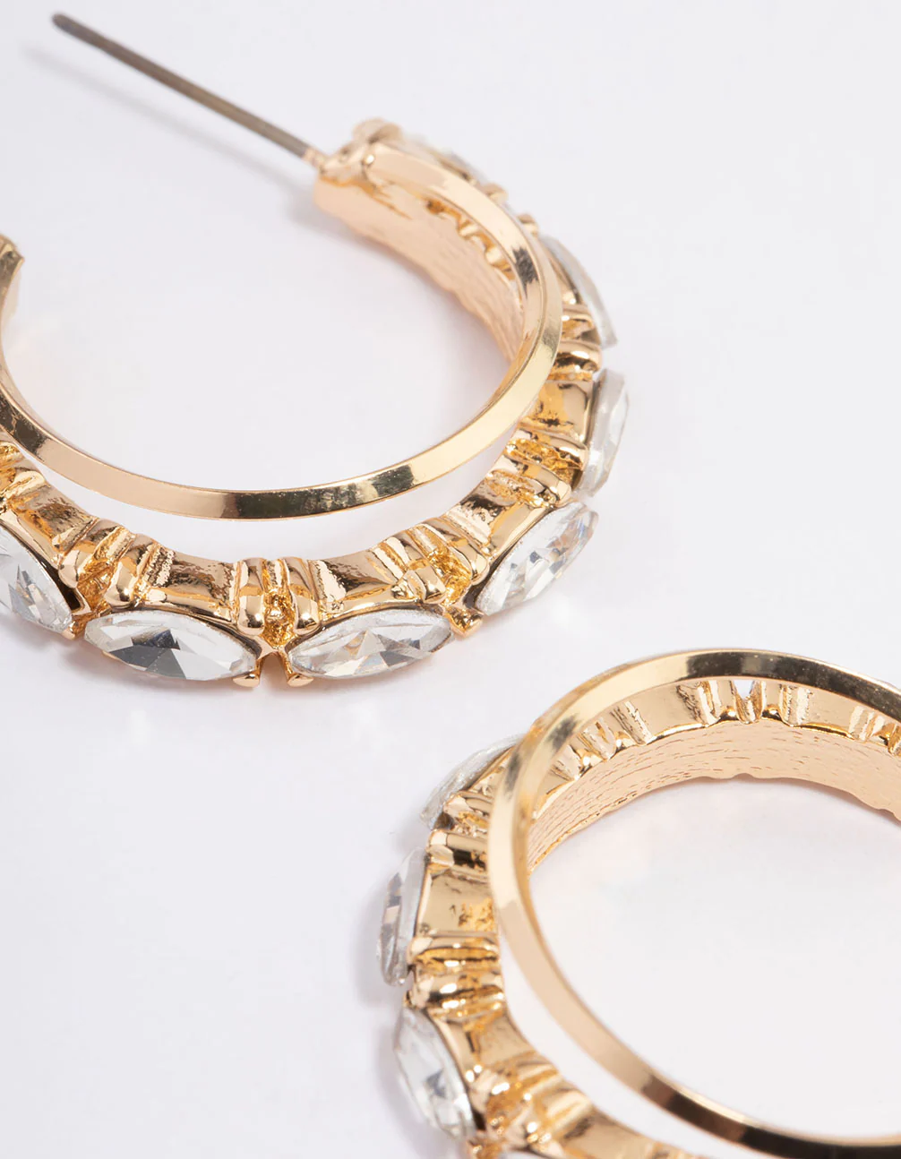 Gold Diamante Pearl Double Hoop Earrings - Image 3