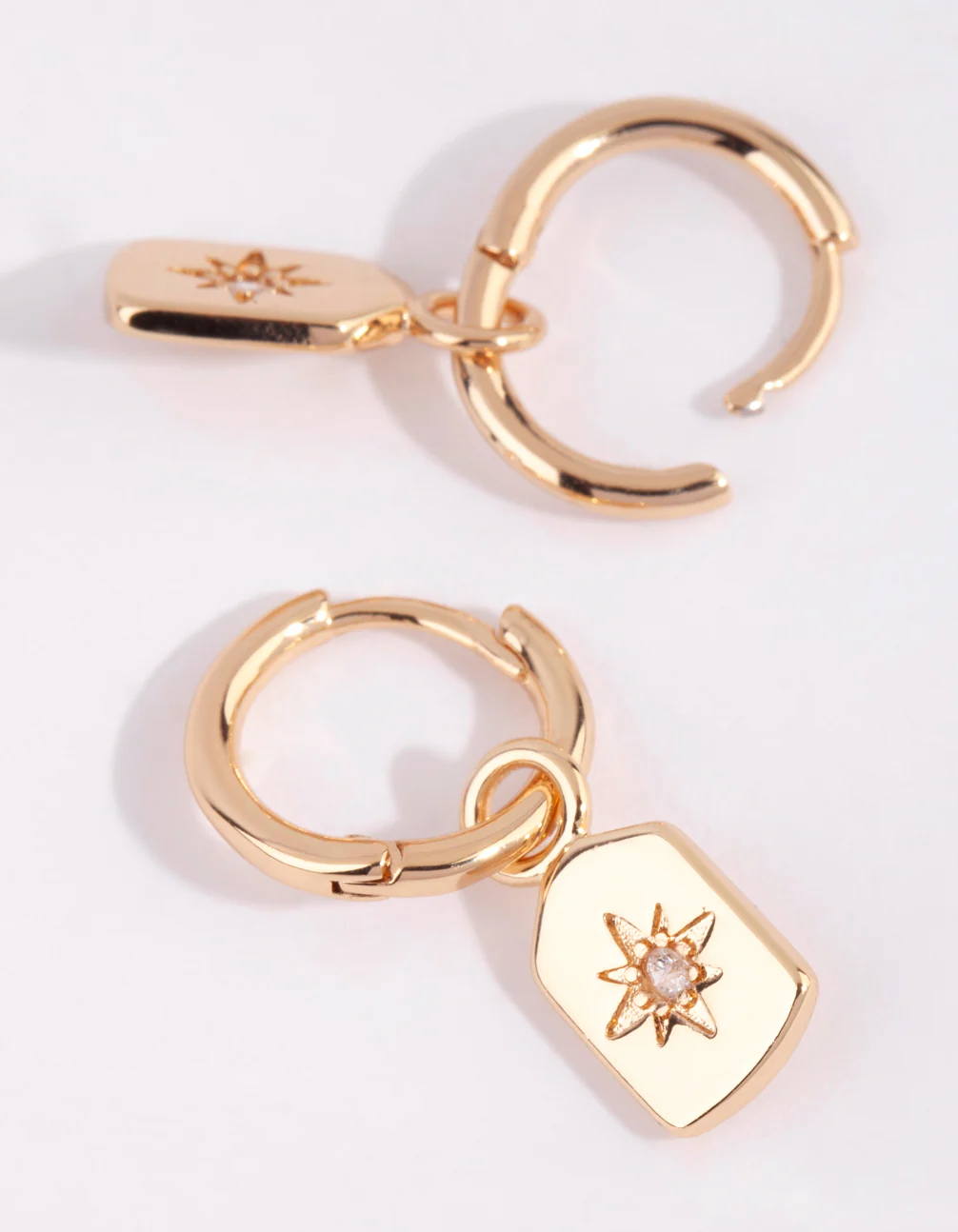 Gold Rectangular Diamante Huggie Earrings - Image 3