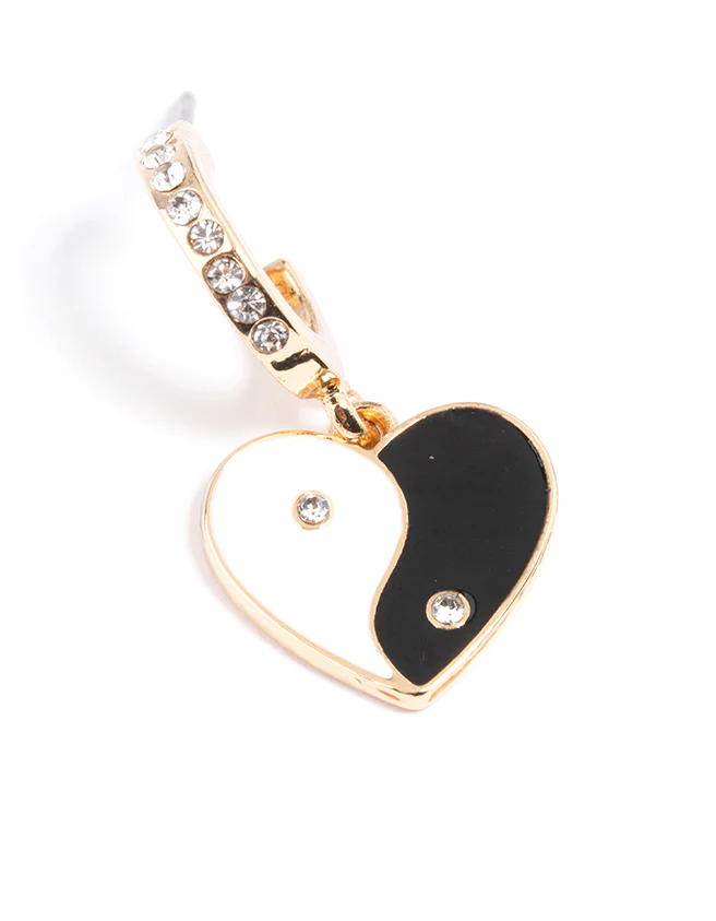 Gold Enamel Yin & Yang Hoop Earrings - Image 4