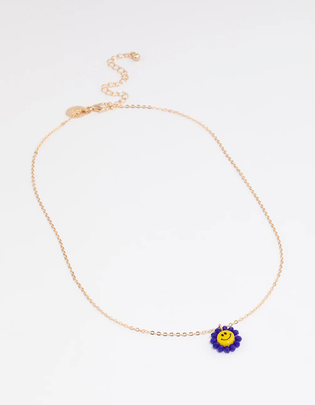 Gold Facet Beaded Smiley Face Pendant Necklace - Image 2