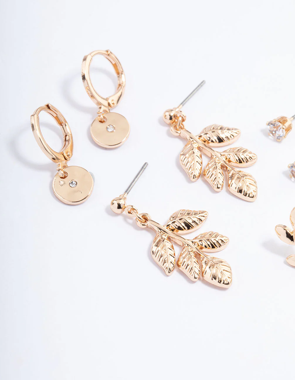 Gold Leaf Drop Diamante Earrings 4-Pack - Image 2