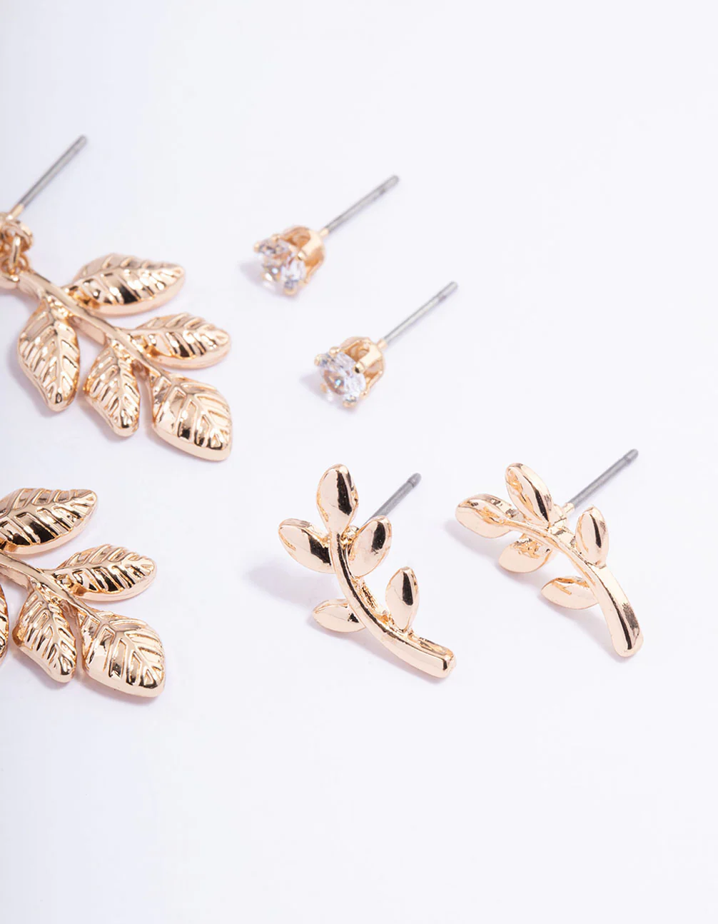Gold Leaf Drop Diamante Earrings 4-Pack - Image 3