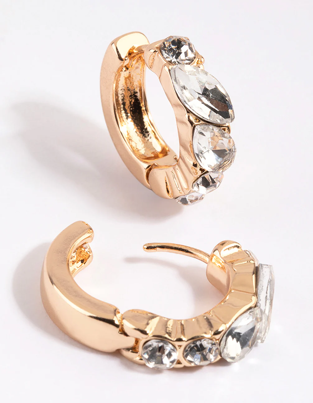 Gold Diamante Marquise Huggie Hoop Earrings - Image 8
