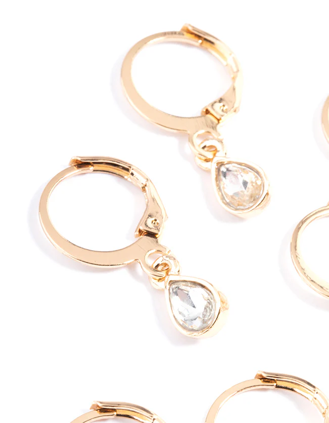 Gold Mixed Shape Huggie Earrings Pack - Image 2