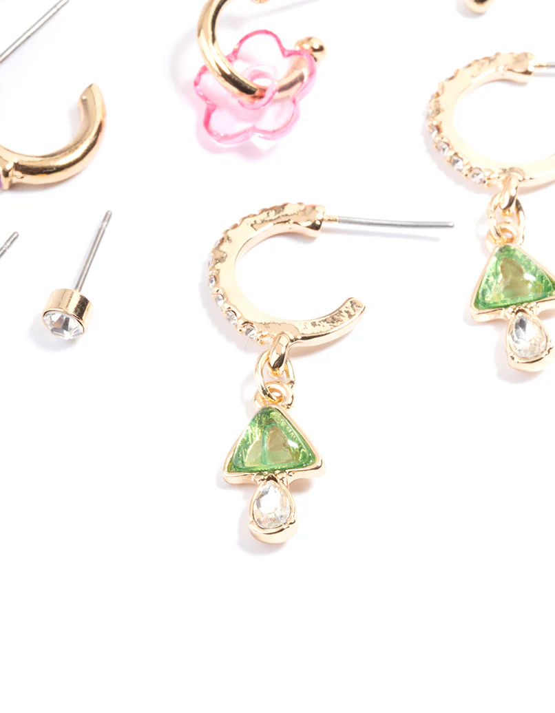 Gold Mushroom Hoop & Stud Earring 6-Pack - Image 3