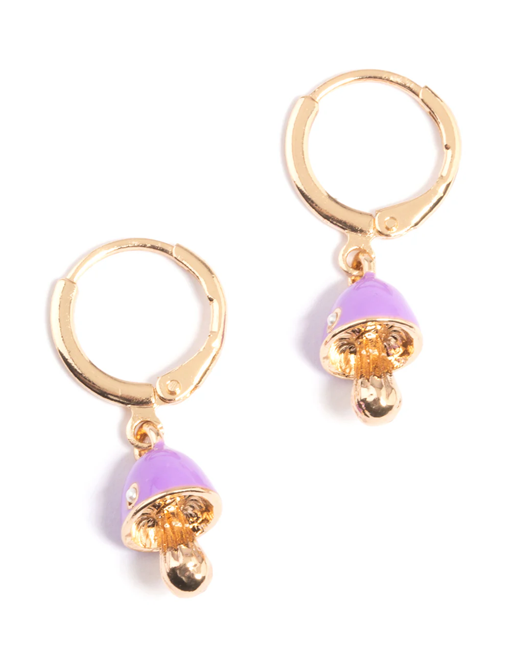 Gold Neon Purple Mushroom Huggie Earrings - Image 5