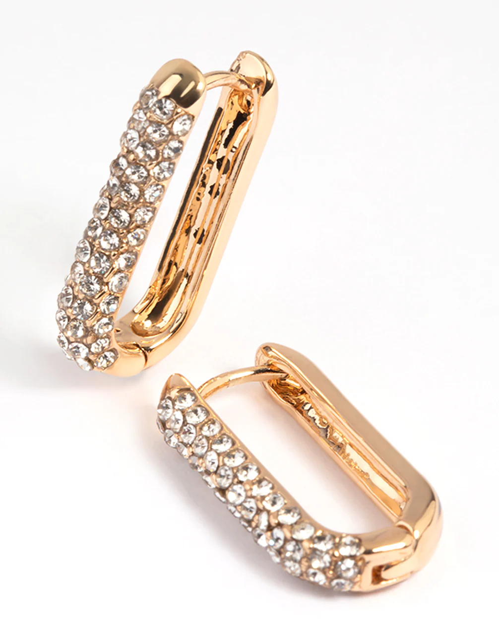 Gold Diamante Oval Huggie Hoop Earrings - Image 3