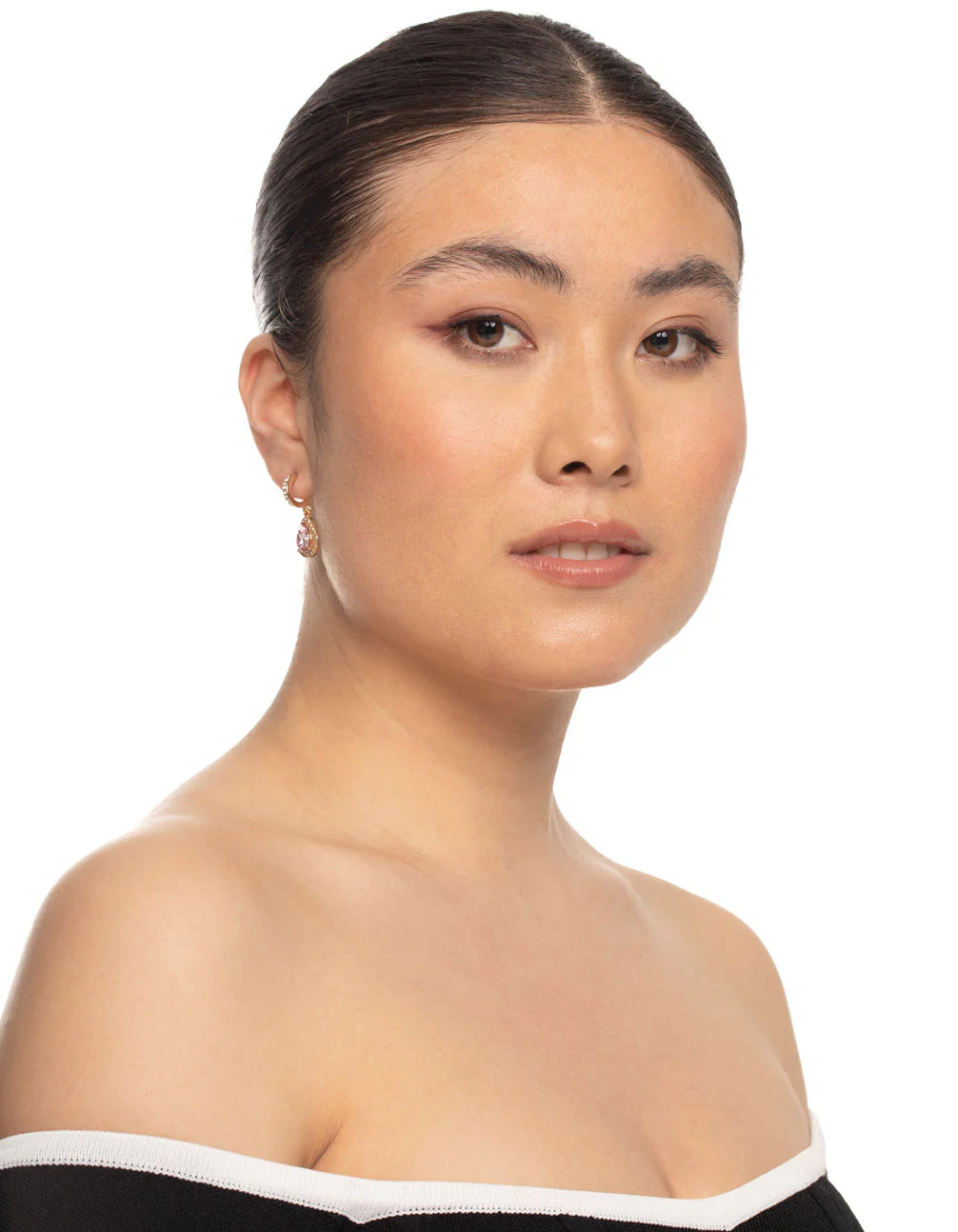 Gold Pink Oval Halo Earrings - Image 3