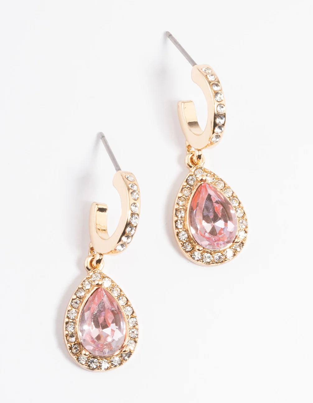 Gold Pink Oval Halo Earrings - Image 5