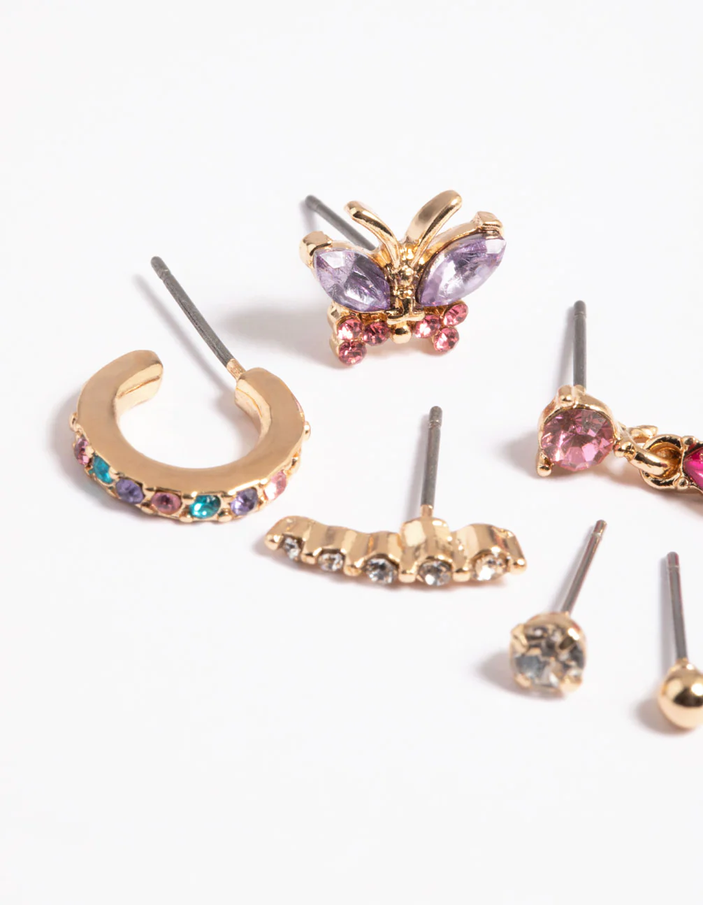 Gold Pink Butterfly Earrings 6-Pack - Image 2