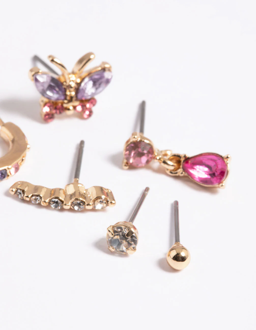 Gold Pink Butterfly Earrings 6-Pack - Image 3