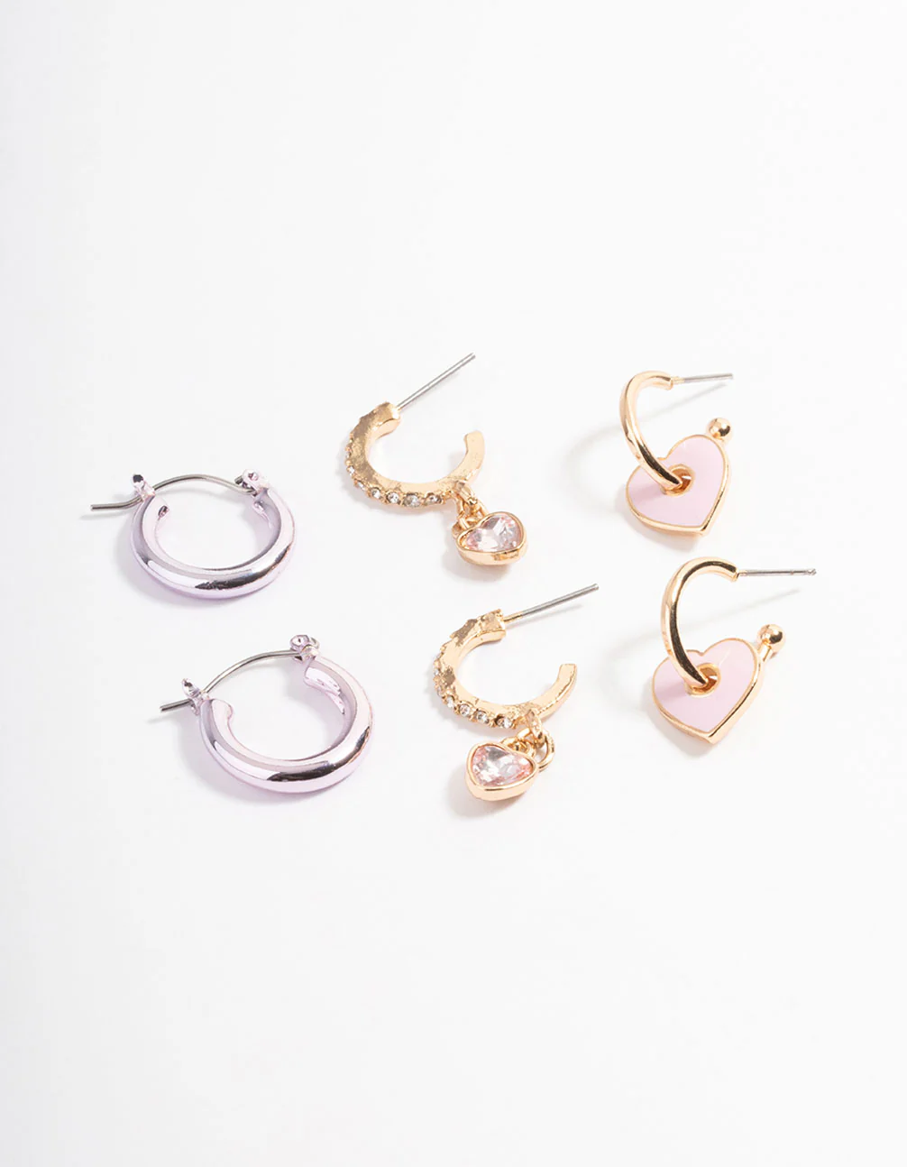Pink Metalic Heart Earrings Pack