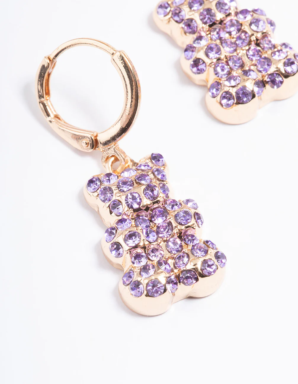 Purple Diamante Teddy Bear Huggie Earrings - Image 4