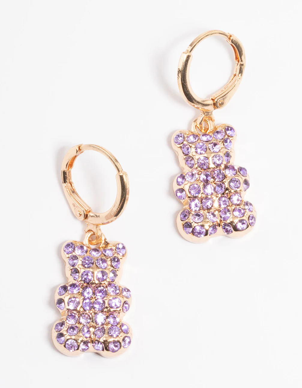 Purple Diamante Teddy Bear Huggie Earrings - Image 5