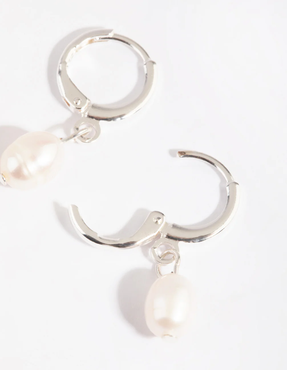 Silver Freshwater Pearl Huggie Hoop Earrings - Image 5