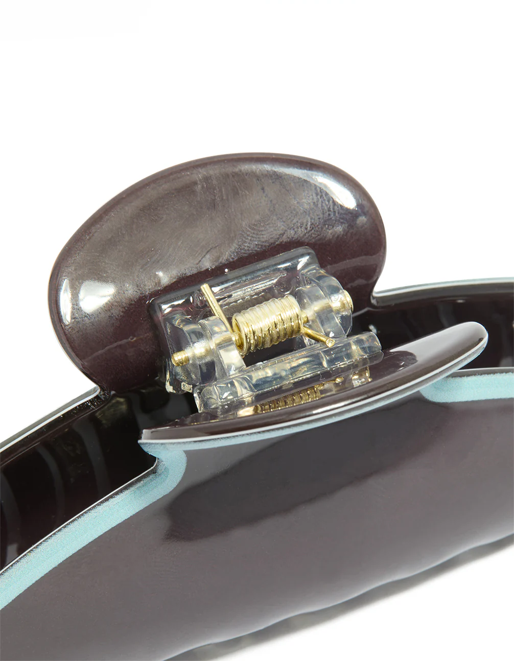 Chocolate Brown Acrylic With Pale Blue Outline Claw Clip - Image 3