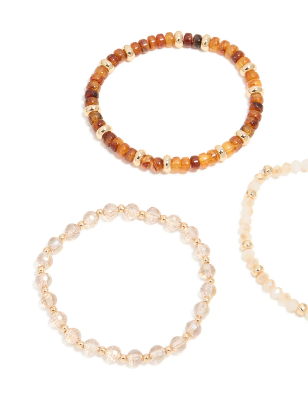 Clear & Brown Beaded Stretch Bracelets 3-Pack - Image 4
