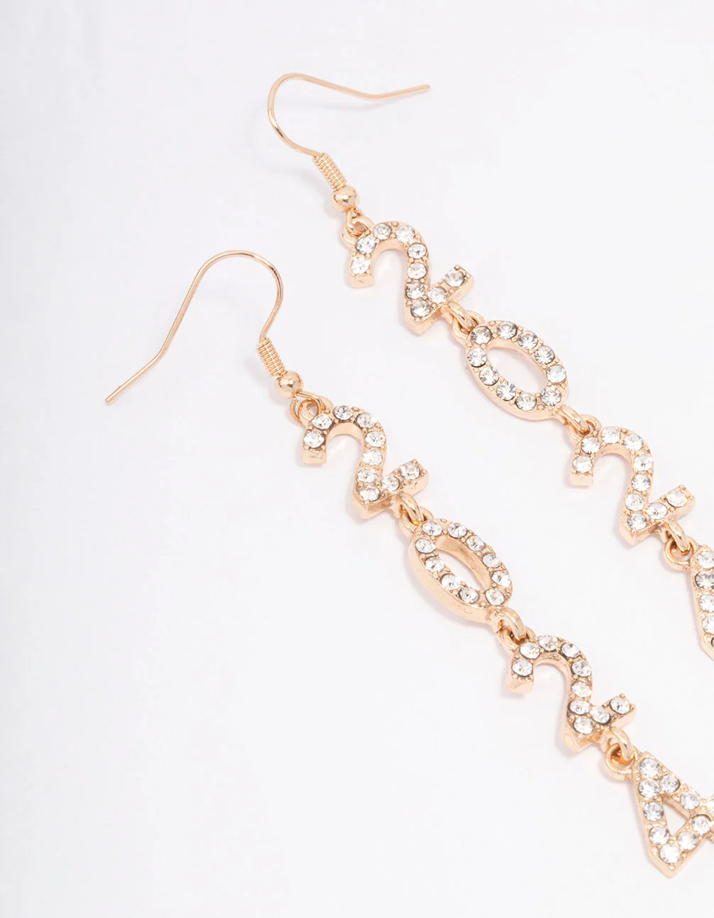 Gold 2024 Diamante Long New Years Drop Earrings - Image 2