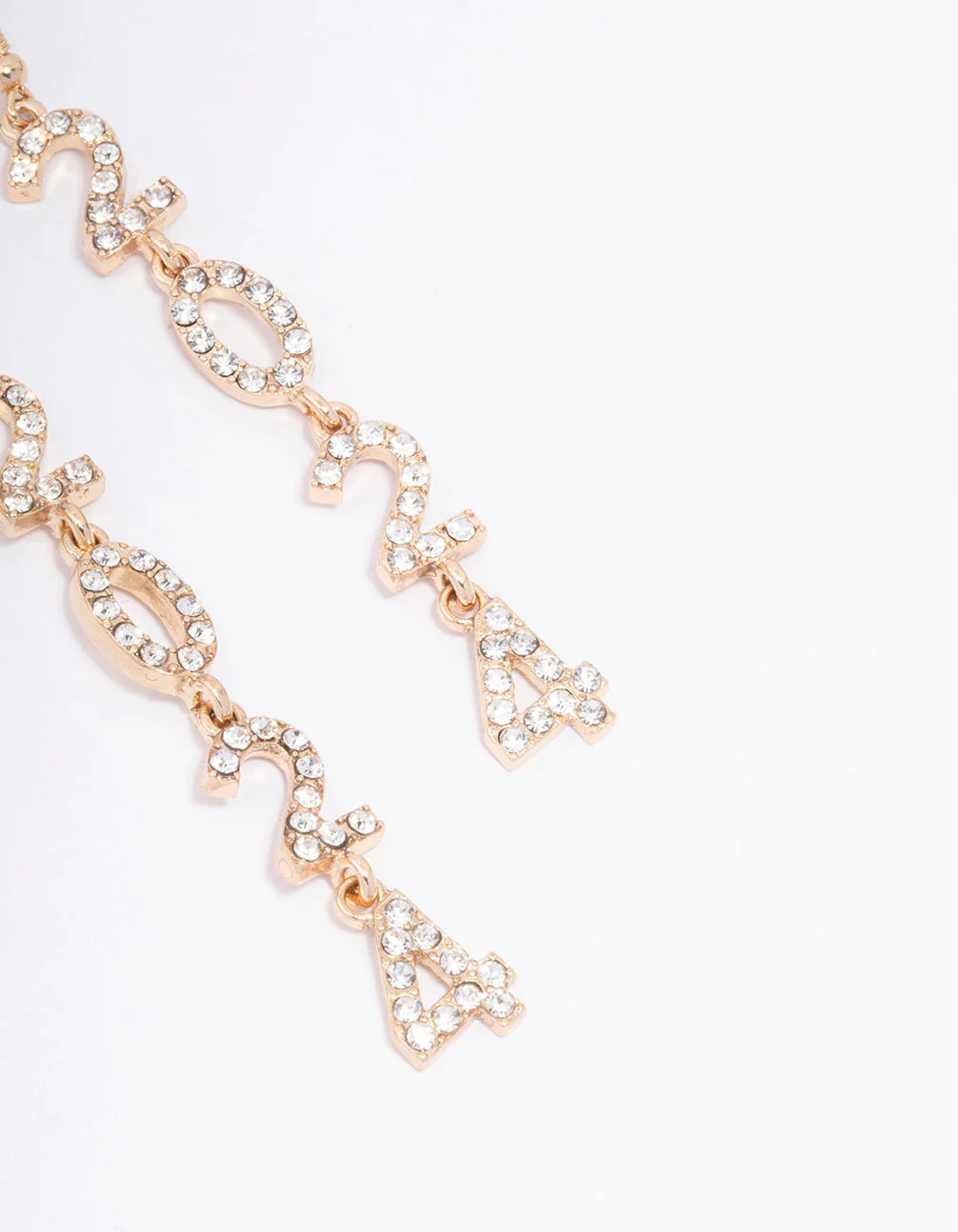 Gold 2024 Diamante Long New Years Drop Earrings - Image 3