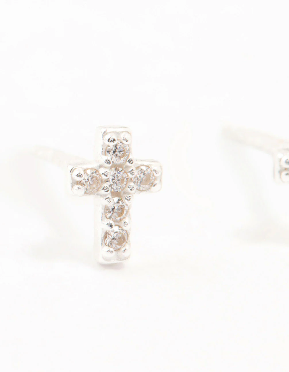 Cubic Zirconia Cross Sterling Silver Stud Earrings - Image 4