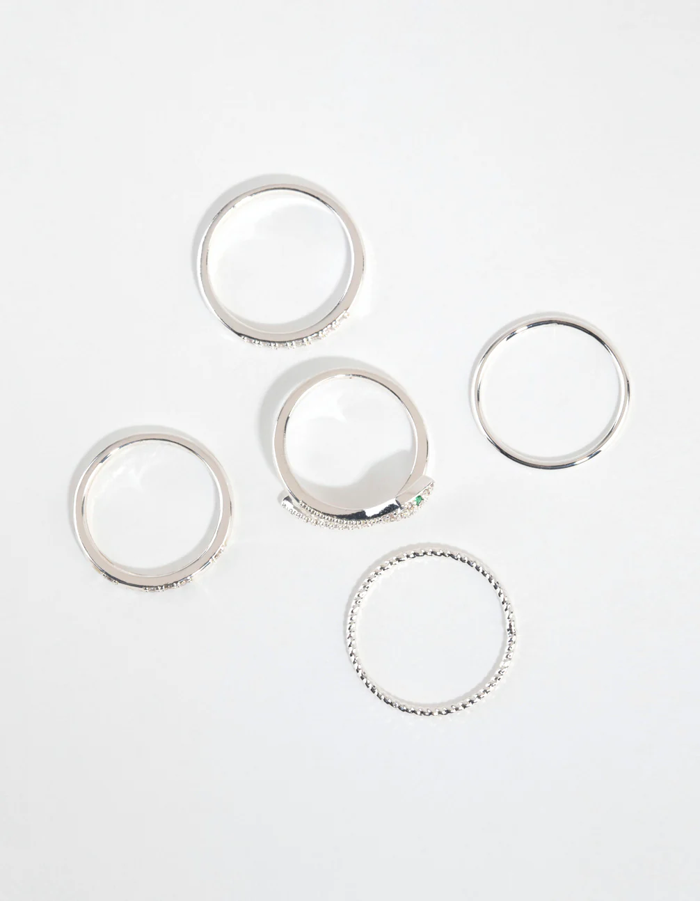 Silver Cubic Zirconia Snake Ring Pack