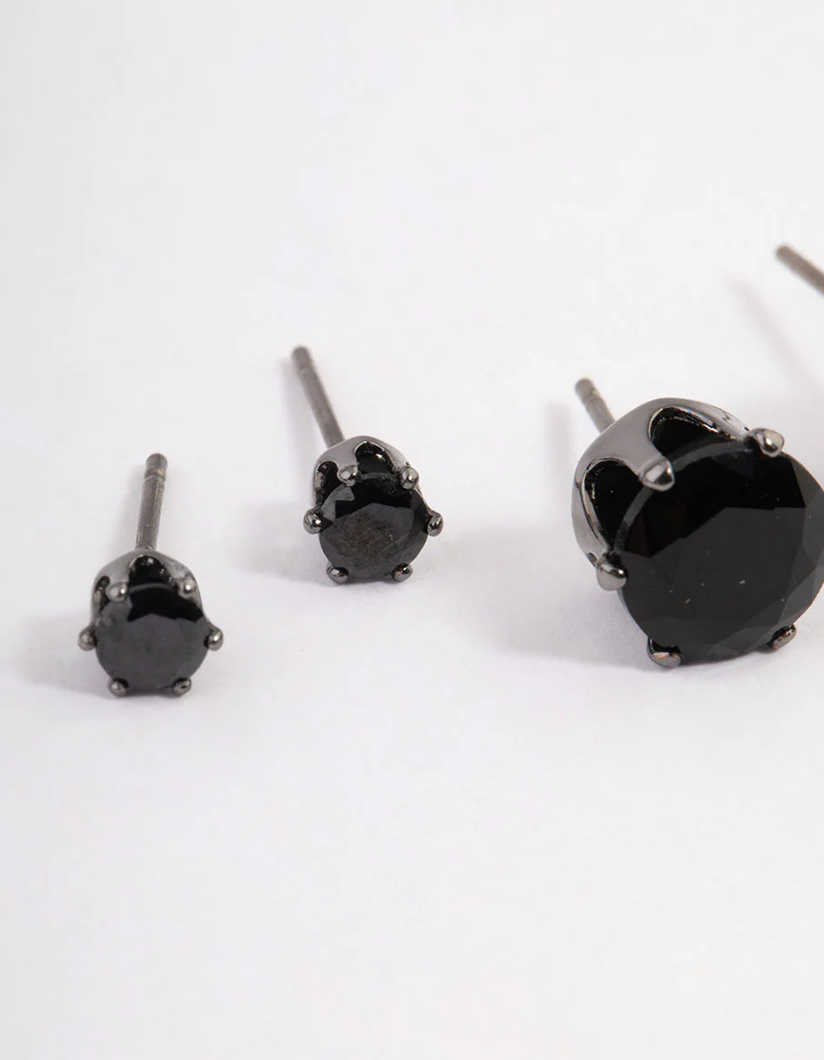 Gunmetal Round Graduated Stud Earrings Pack - Image 2