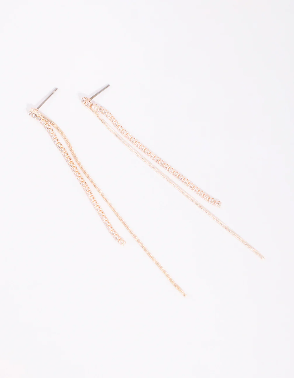 Rose Gold Cubic Zirconia Chain Drop Earrings - Image 2