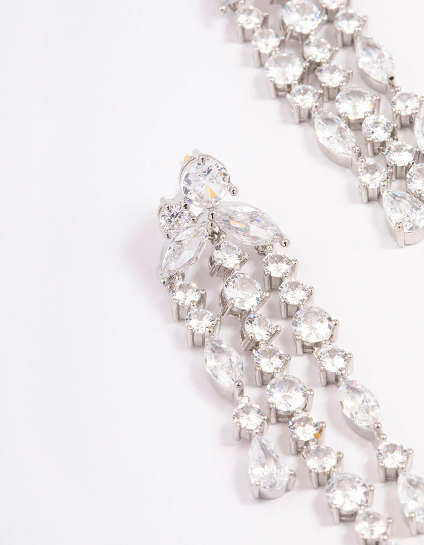 Silver Cascade Stone Drop Earrings - Image 2