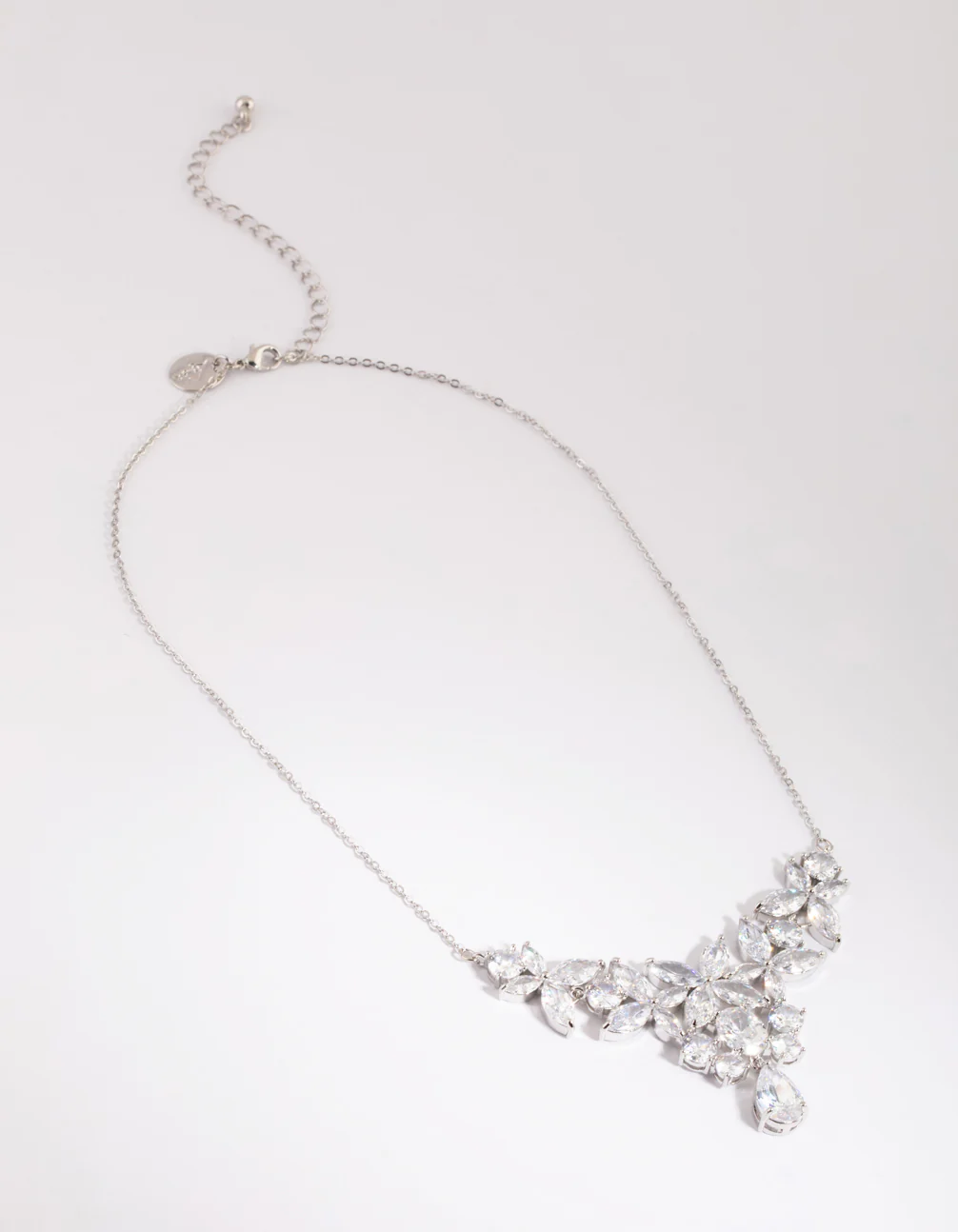 Silver Cubic Zirconia Floral Statement Necklace - Image 3