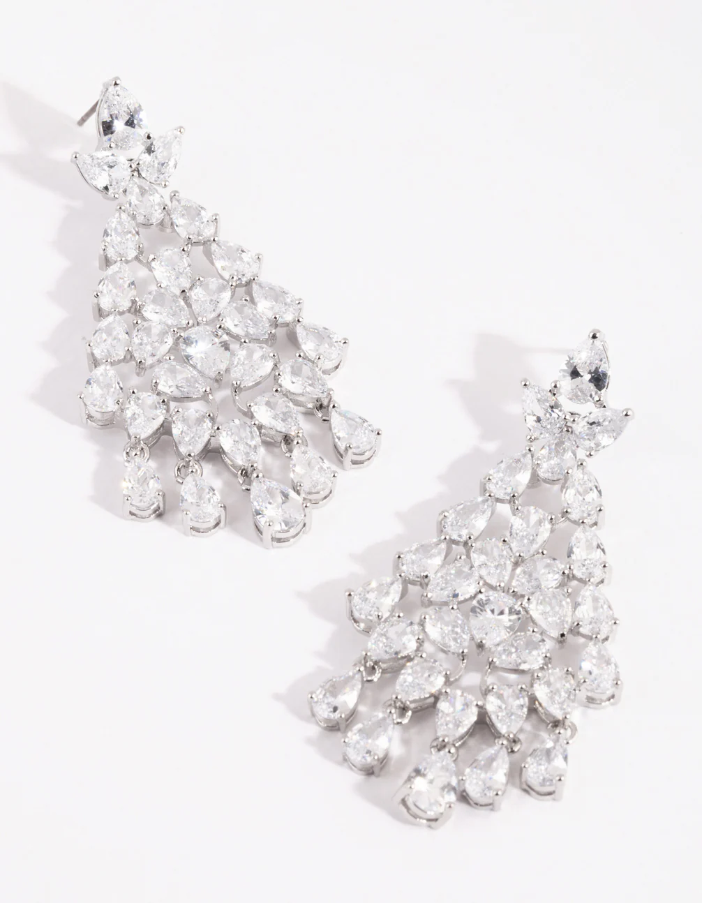 Silver Cubic Zirconia Statement Chandelier Drop Earrings - Image 3