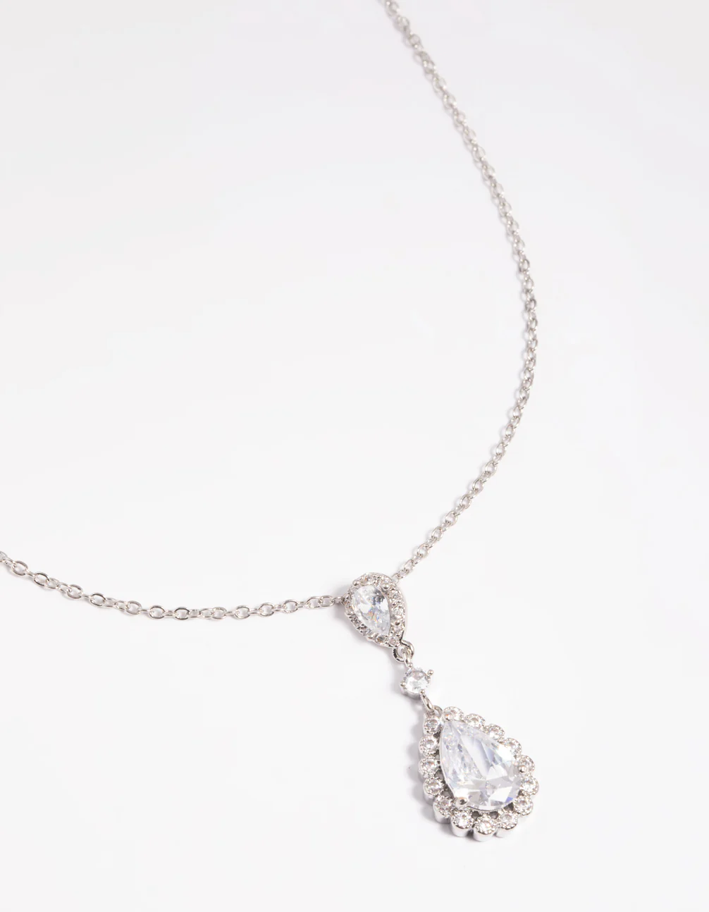 Rhodium Regal Pear Pendant Necklace