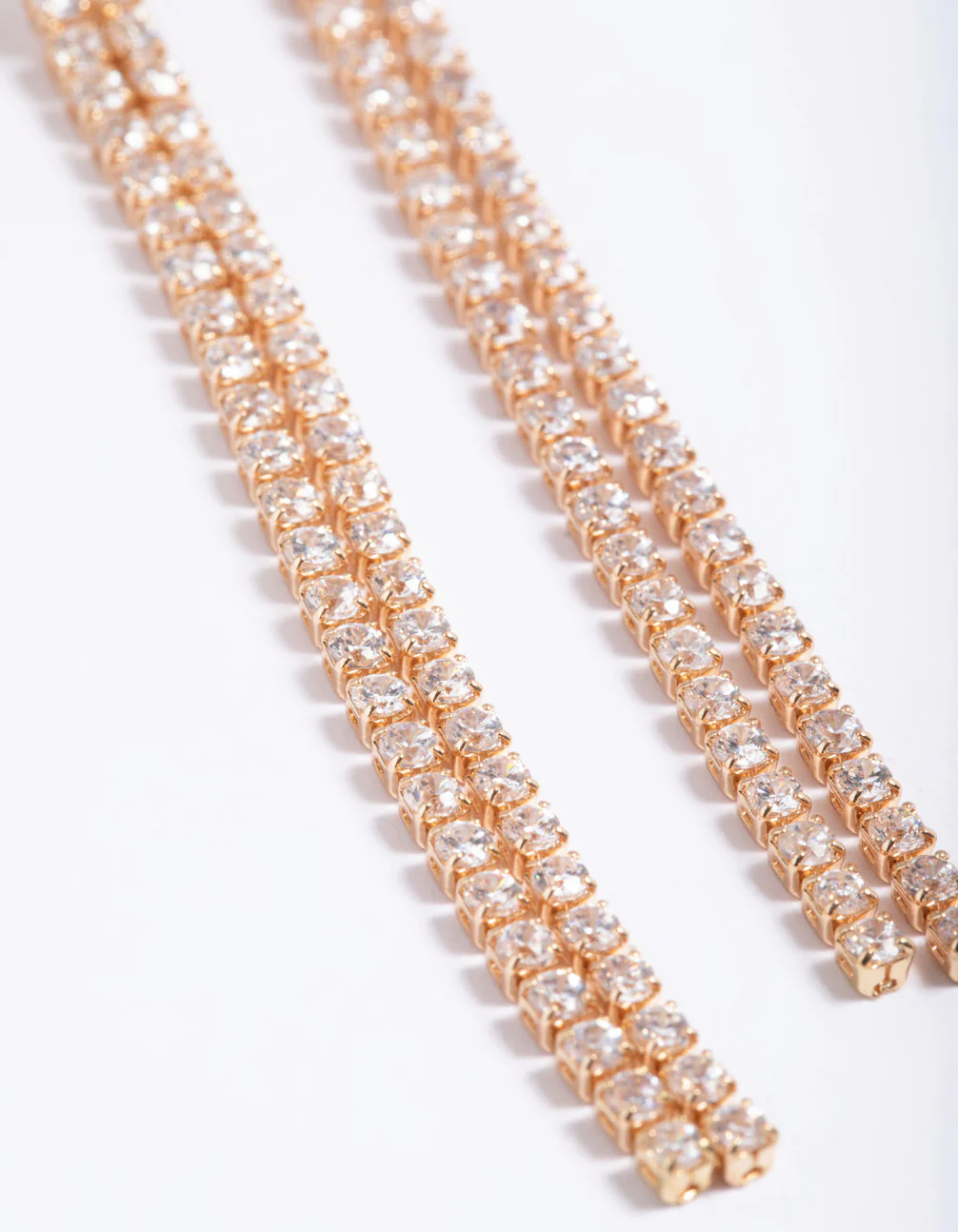 Cubic Zirconia Double Row Cupchain Drop Earrings - Image 3