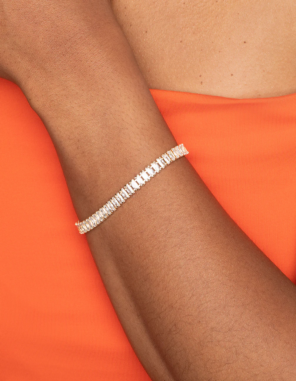 Gold Cubic Zirconia Baguette Tennis Bracelet - Image 2