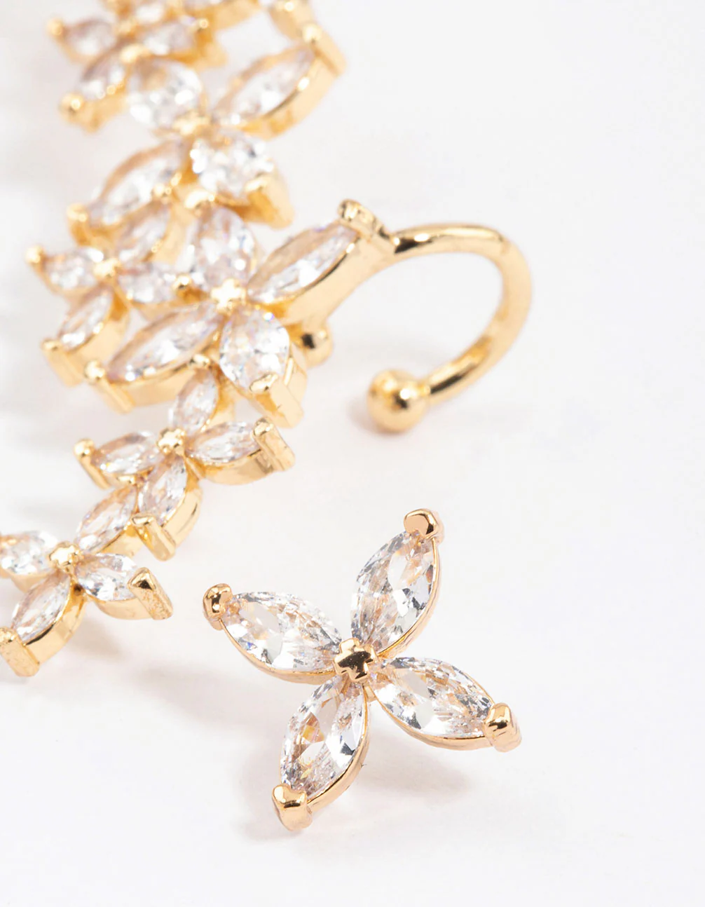 Gold Cubic Zirconia Flower Trail Ear Cuff - Image 2