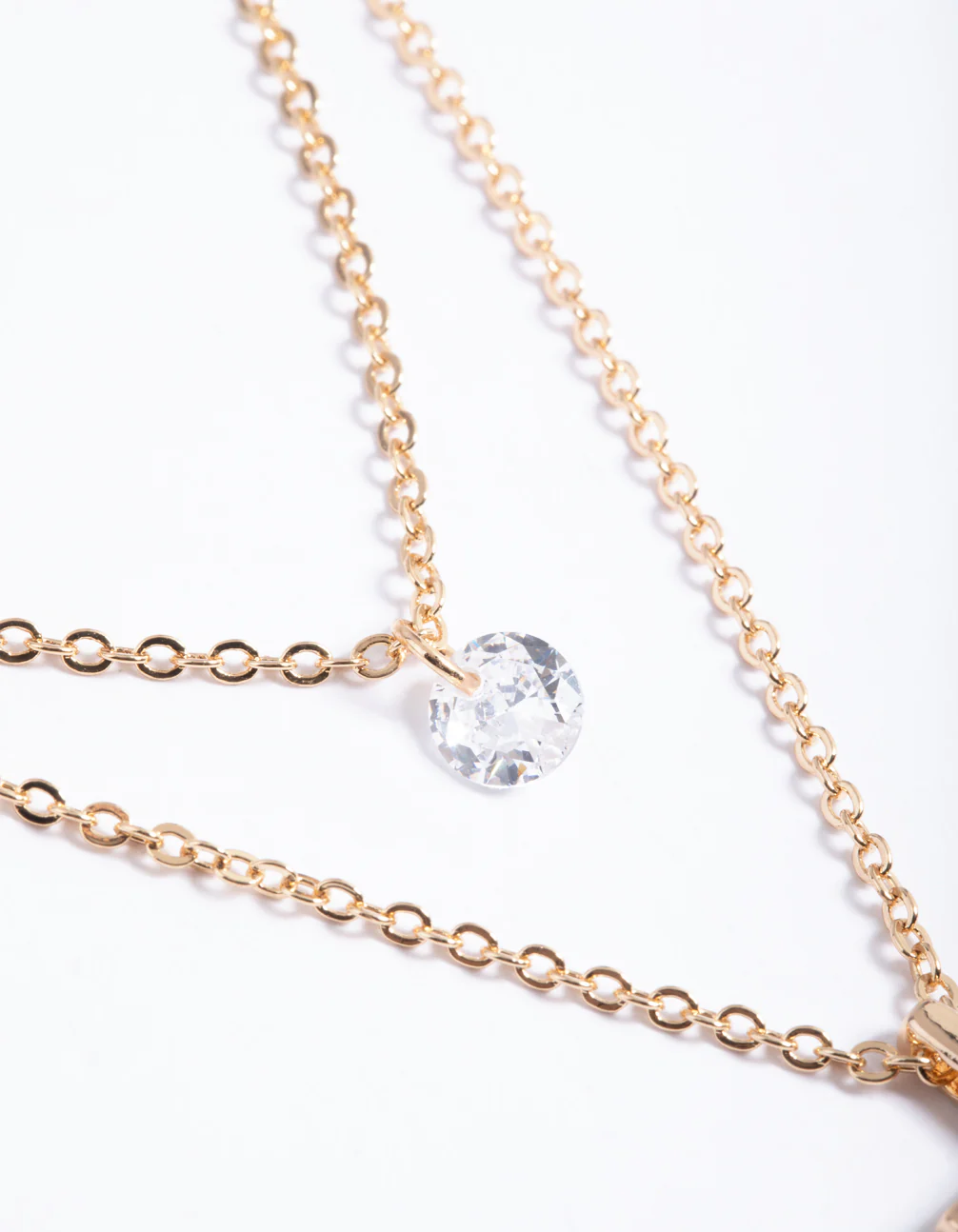 Gold Cubic Zirconia Multi Row Cross Necklace - Image 3